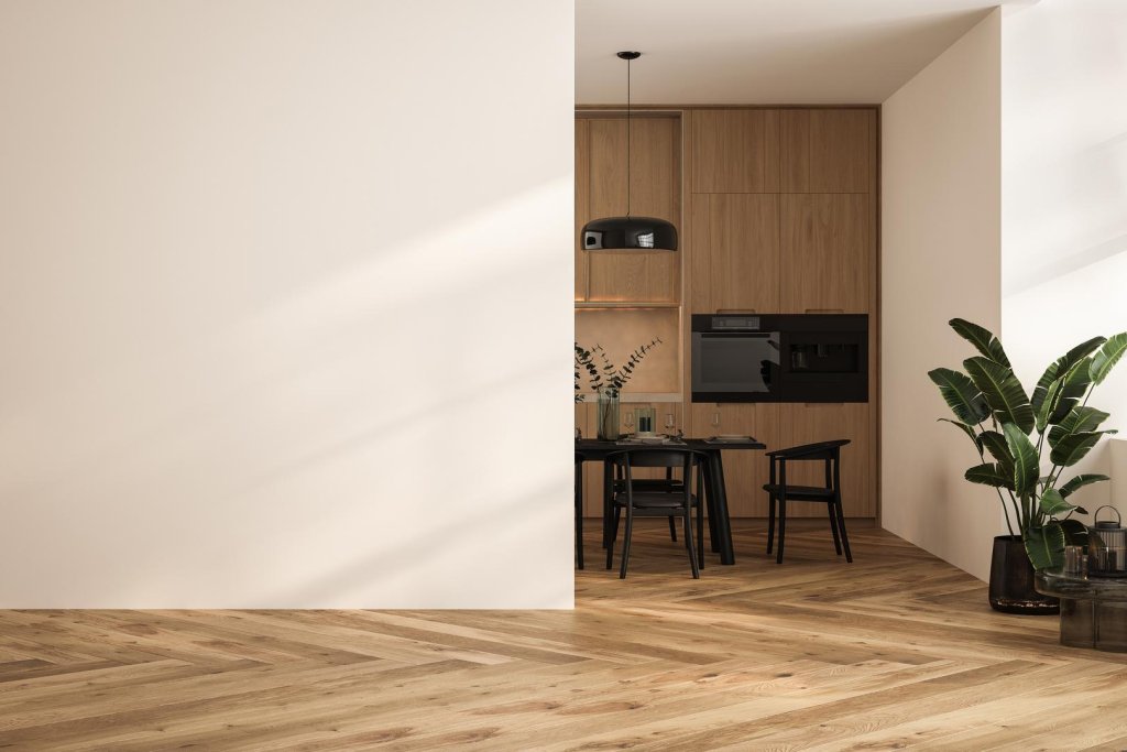 Woonkamer met visgraatvloer